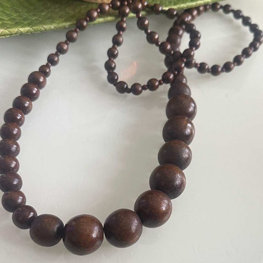 Vintage Oversized Maximalist Wooden Brown Beaded Necklace